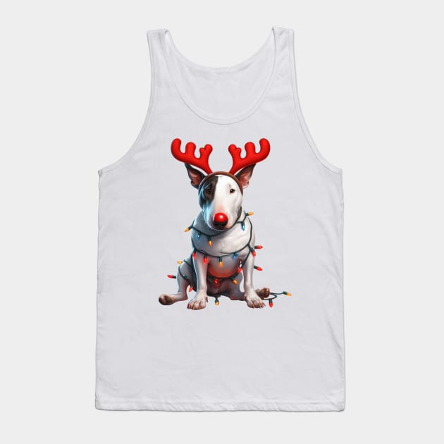 Christmas Red Nose Bull Terrier Dog Tank Top by Chromatic Fusion Studio